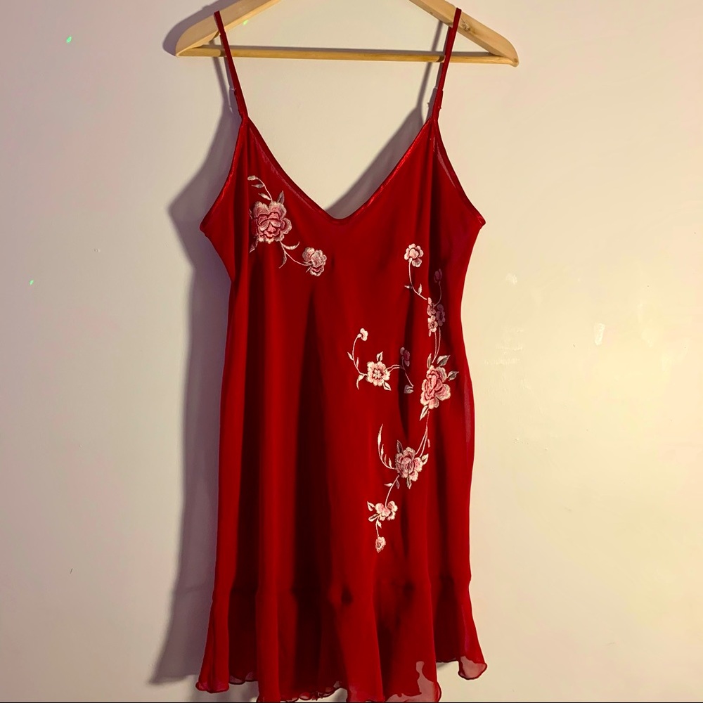 Red flowered dress